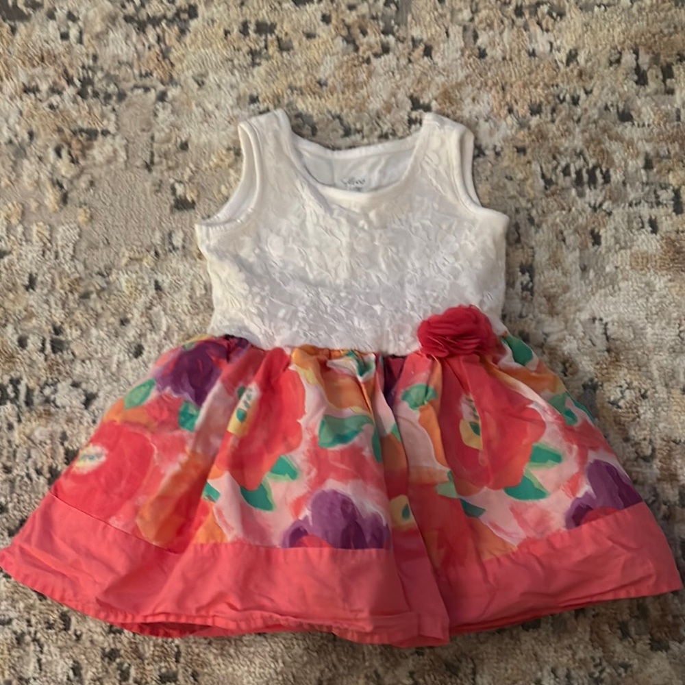 White and Pink Casual Dress with Floral Design